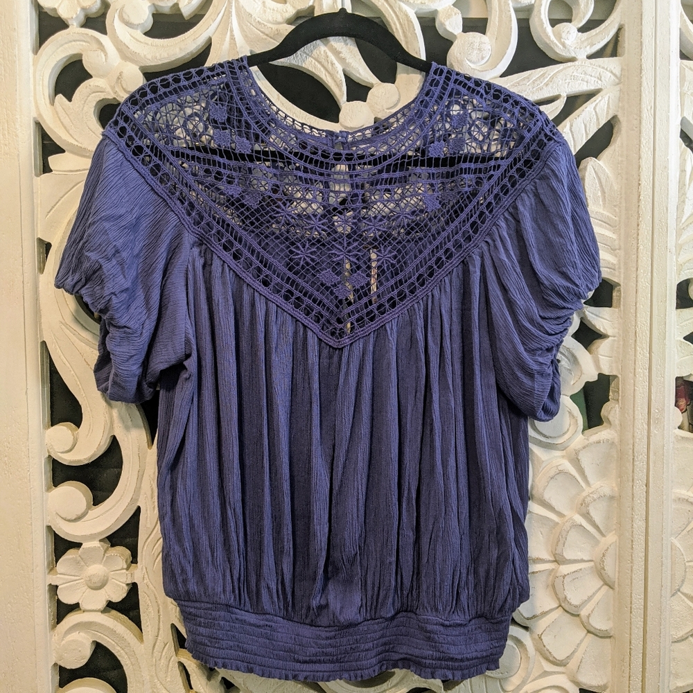 Free People blouse with crochet yoke